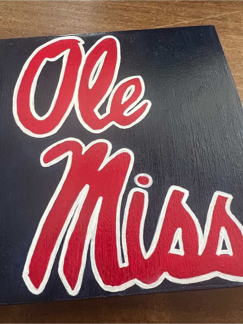 Ole Miss Hand-Painted Sign in Navy and Red - Picture 2 of 4
